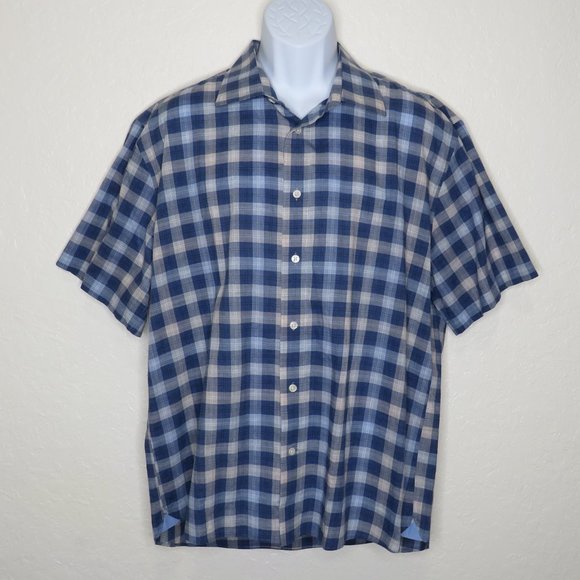 Joseph Abboud Other - Joseph Abboud* Men's Short Sleeve Button Down Curved Hem Plaid‎ Shirt~ Size XL